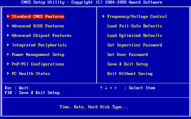 Typical BIOS setup utility on a standard PC